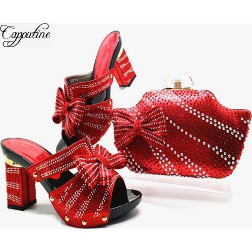 Capputine New Fashion PU Leather Shoes And Bag Set Italian Style Woman Shoes And Matching Bag Set For Party Size 38-42 G46
