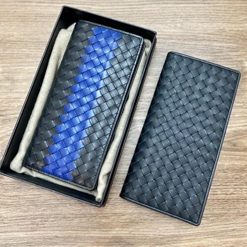 2021 European new mens wallet woven business long leather wallet simple handbag wallet soft leather light luxury