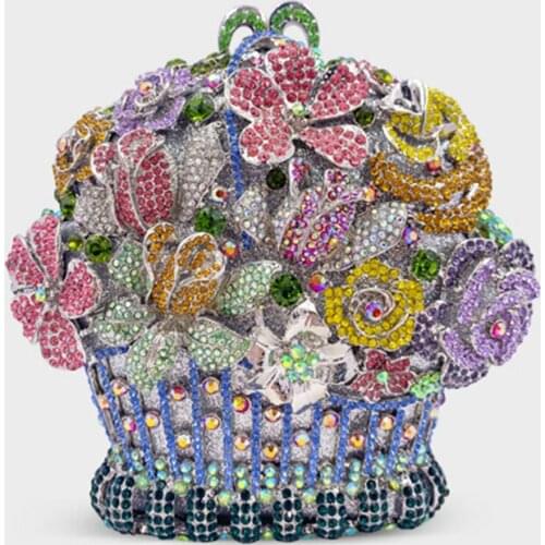 New Style 2021 Yellow/Blue Multicolored Evening Bags Clutches Party Purse Mini Prom Shoulder Bag Flower Basket Shaped Handbags