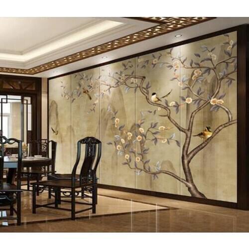 Custom Photo Wallpaper HD Golden Classical flowers and birds 3D Mural Wallpaper For Bedroom Living Room Wallpaper Home Decor