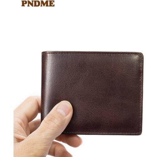 Simple vintage genuine leather mens RFID short wallet business casual first layer cowhide multi-card position card holder purse
