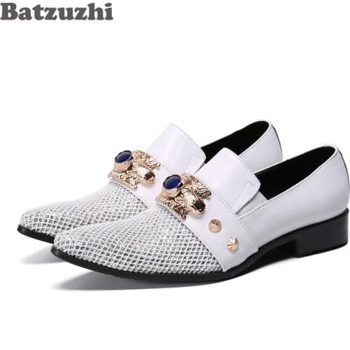 Batzuzhi Luxury Men Shoes Pointed Toe Formal Genuine Leather Dress Shoes Oxfords Chaussures Hommes White Wedding Shoes Men,US12