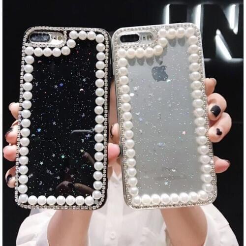 Luxury Fashion DIY Bling Pearl Diamond Glitter Star Crystal TPU Phone Case Cover For iphone 11 Pro Max XS Max XR X 8 7 6 6S Plus