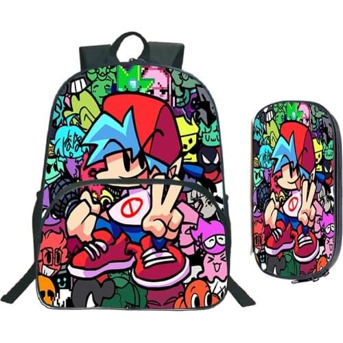 Large Friday Night Funkin Backpack 2Pcs/Set Zipper Mochila Kids Anime Bookbag Students 3D Print Backpacks Boys Girls School Bags
