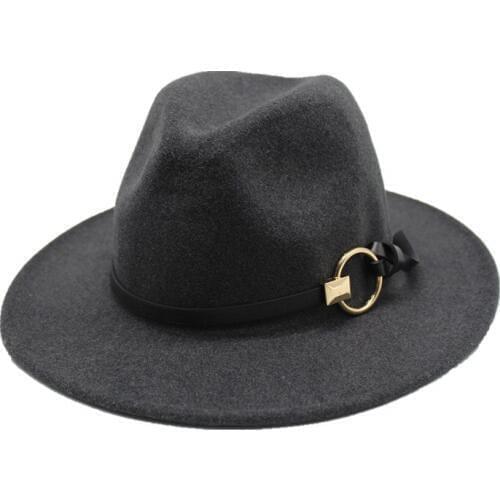 Seioum Fashion Wool Women Outback Gold circle Fedora Hat For Winter Autumn ElegantLady Floppy Cloche Wide Brim Jazz Caps