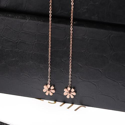 YUN RUO Simple & Fashion Daisy Tassel Earring Rose Gold Color Woman Birthday Gift Titanium Steel Jewelry Not Fade Drop Ship