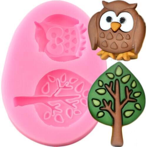Woodland Owl Tree Silicone Mold DIY Cupcake Topper Fondant Cake Decorating Tools Candy Chocolate Gumpaste Soap Resin Clay Mould