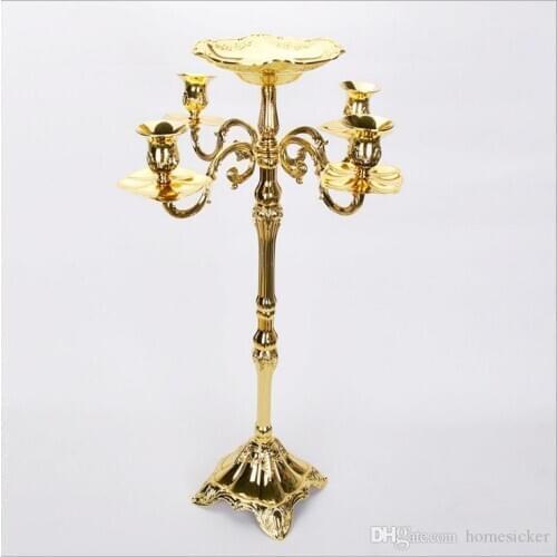 Top rated gold plated floor candelabra 83cm metal candle holder, pure gold candleholder with nice flower bowl