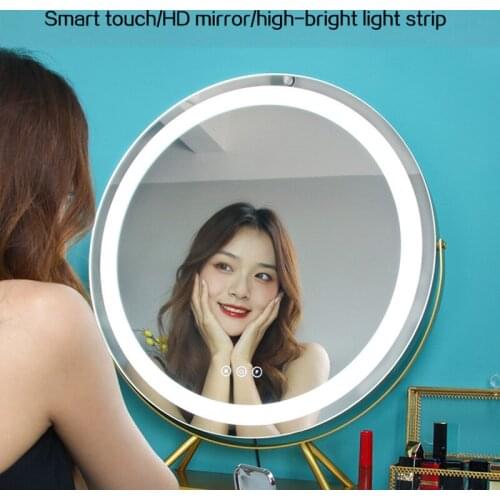 Led Makeup Mirror Rotating Mirror With Lamp Large Desktop Round Single-sided HD Beauty makeup Home Decoration Standing Mirror
