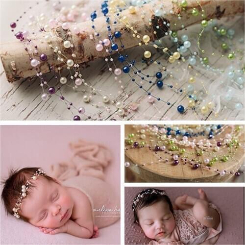 Pearl string bead headdress hair lead flower baby newborn photography propsshooting accessories wedding headnand party headwear