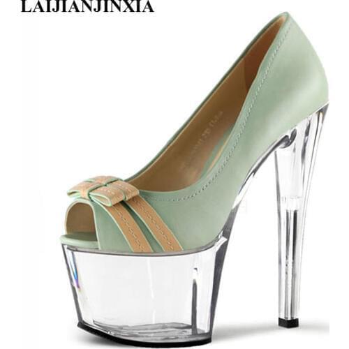 LAIJIANJINXIA New Spring Peep Toe Sexy Women 17cm High Heels Pole Dancing Pumps Platform Shoes Wedding Party Dress Dance Shoes