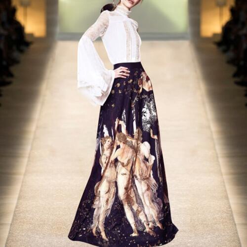 See Orange Fashion Show Two Piece Set Summer White Lace Shirt Long Skirt Women Two Piece Outfits OL 2018 Women Sets Clothes