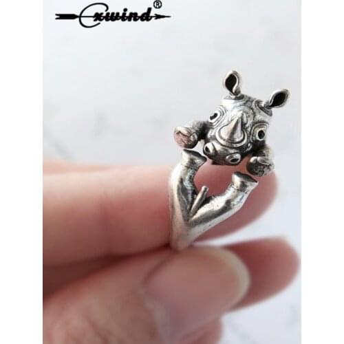 Cxwind Hot Sale Engagement Hinoceros Ring Rhino Ring Everyday Fashion Finger Jewelry Animals Rings For Womens Animal Love Gift