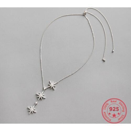 Pure S925 Sterling Silver Fine NecklaceS Stars Zircon Long Pendant Cross Chain Simple Fashion Retro Necklaces Women Jewelry