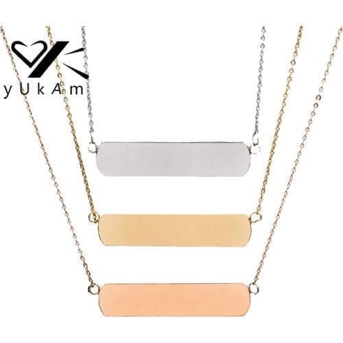 YUKAM Jewelry Stainless Steel Blank Bar Pendant Slide Necklace for Keeper Slider Charm Accessories Making Silver Color Rose Gold
