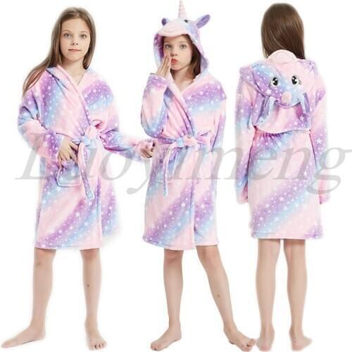 Winter Unicorn Bath Robe For Girls Pajamas Animal Hooded Robes Children Dressing Gown Boys Sleepwear Kids Bathrobe Home Clothing