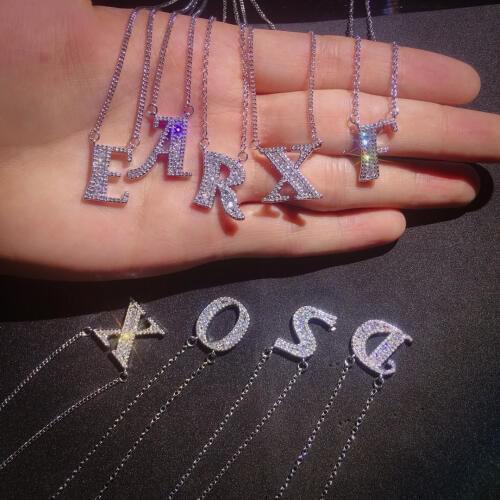 26 Letter Necklace Zircon Crystal Shinny Sparking Initial Letter Name Pendant Necklaces For Women Statement Jewelry Love Gift