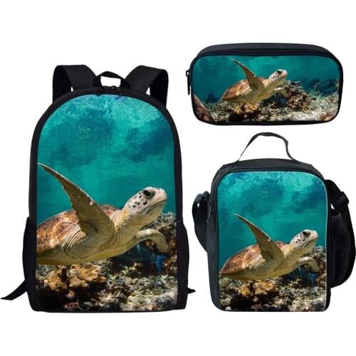 Sea Turtle Back to School Bags for Boy and Girl 3pcs Sets Children Backpack Female Kindergartem Toddle Bag Mochila Custom Logo