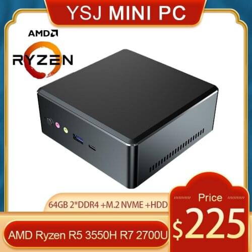 AMD Athlon Gold 3150U with Vega 8 /10 Graphics YSJ Mini PC 4K UHD DP HDMI2.0 TYPE-C Desktop Gaming Computer 2*DDR4 M.2 Nvme SSD