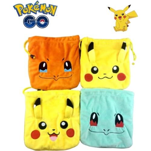 Pokemon Pikachu Cartoon Anime Large-capacity Plush Storage Bag Squirtle Bulbasaur Cute Sundries Bag Drawstring Drawstring Pocket