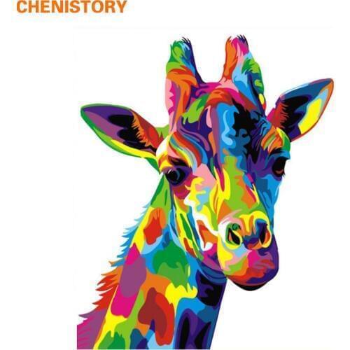 CHENISTORY Frameless DIY Painting By Numbers Colorful giraffe Animals Kit Hand Painted Oil Painting Unique Gift For Home Decor