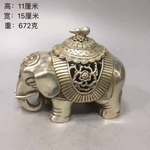 Cupronickel Old Chinese Dynasty Palace white copper Elephant Statue Incense Burner Censer Incensory Incense Holder