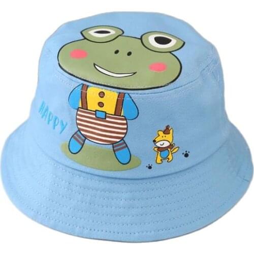 Doitbest Kids Cotton Bucket Hats Summer Panama Printing big frog Cartoon Sun Cap Baby Boys Girls Outdoor Beach Fisherman Hat