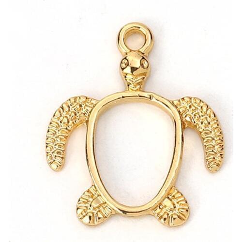 DoreenBeads Zinc Based Alloy Open Back Bezel Pendants For Resin Gold Metal Sea Turtle Animal 21mm( 7/8") x 18mm( 6/8"), 5 PCs