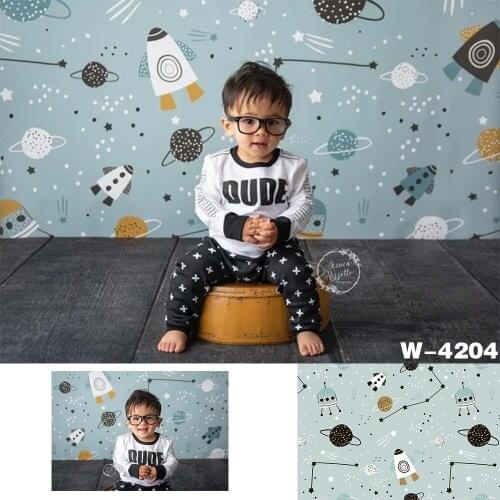 Baby Boy Photography Background Cartoon Space Probe Trendy Birthday Party Universe Rockets Sputnik Comets Photo Backdrop Props