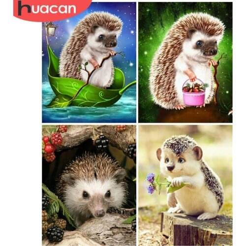 HUACAN Painting By Numbers Animals Kit Hand Painted DIY Frame Oil Painting Hedgehog Unique Gift For Home Decor 50x65cm