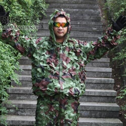 Hunting Tactical Camo Leaf Camouflage Suits Ghillie Bionic Training Suit Set CS Savage Kit Storage