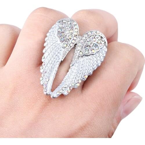Fashion Angel Wings Rings Men Women Bule White Pink Color One Size Rhinestone Ring Gothic Jewelry Christmas Party Accessories