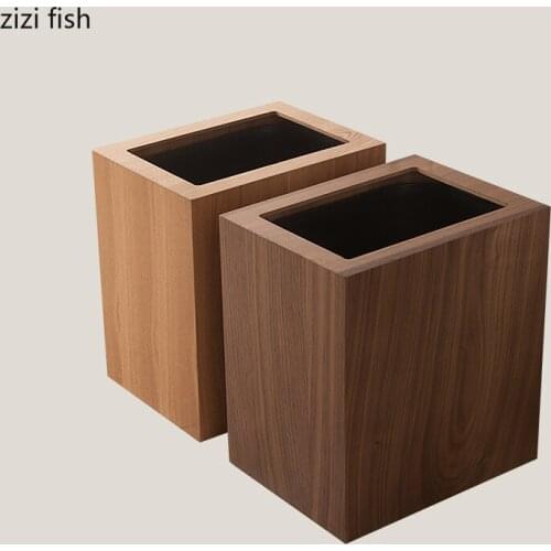 Creative Wooden Rectangular Storage Trash Can Paper Basket Bookcase Bedroom Decoration Modern Kitchen Trash Can Storage Basket