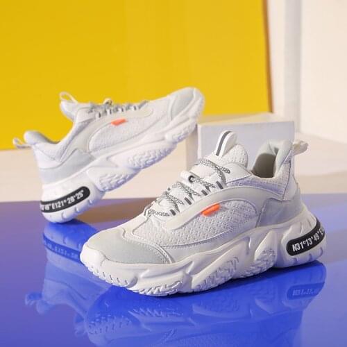 Daddy Shoes Mens Summer Breathable Mesh Sneakers Ins Trendy Mens Increased Thick-soled Fluorescent Trendy Shoes 2021 New