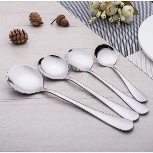 6pcs/pack Handle Round Stainless Steel Coffee Scoop Dessert Spoon Cooking Mixing Stirrer Salad Fork Tableware Kitchen Access