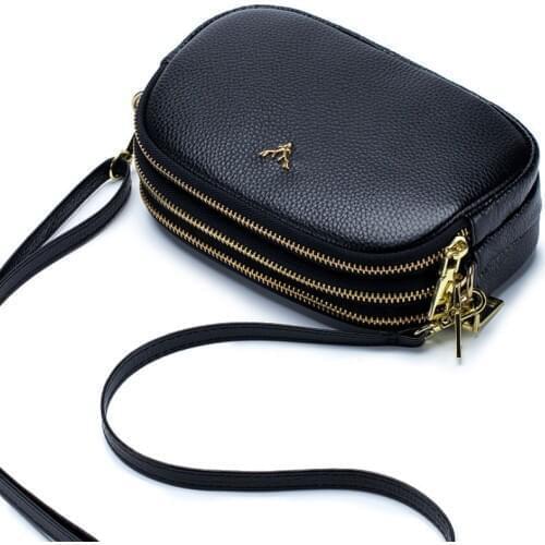 Fashion Real Leather Small Messenger Handbag Three Layer Zipper Genuine Cowhide Purse Mobile Phone Bag Women Shoulder Bag