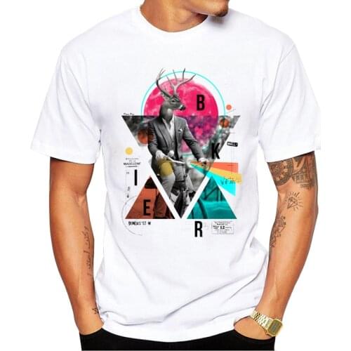 TEEHUB Fashion Biker Men T-Shirt Short Sleeve Vintage Tshirts O-Neck Cool Tops Funny Mr. Deer Printed Tees