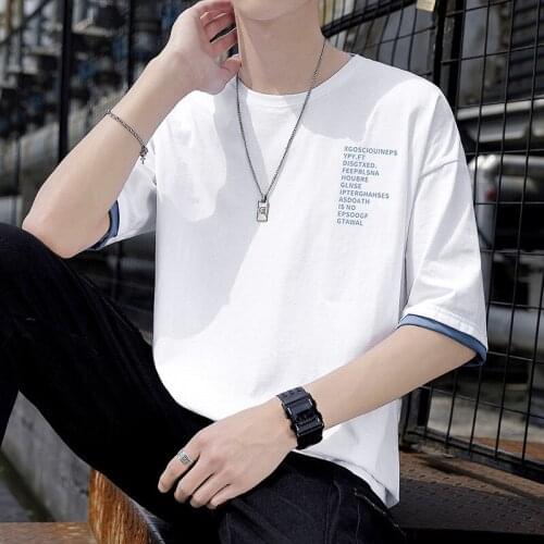 Mens Basic T-shirt Casual Half Sleeve Tees Solid Color Letter Printed Tops Fashion Style Men Clothes