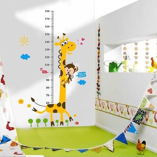 Naklejki na sciane dla dzieci height wand aufkleber kids room decor vinilo pared infantil giraffe muursticker cute adesivi