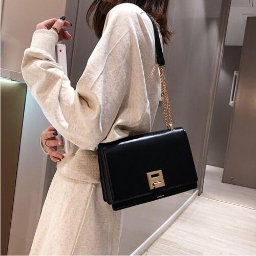 Solid Color Lock Messenger Bag Baguette Messenger Bags Women Leather Handbags Chain Female Bag Small Square Bag Crossbody Totes