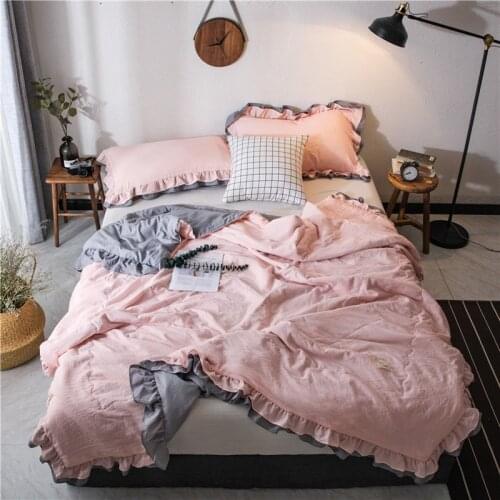Summer Ruffle Printed Air Condition Pure Color Quilts Soft Bedspread Blanket Household Bed Cover Cool Quilt Duvet For Adult Kids