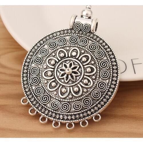 2 Pieces Tibetan Silver Large Tribal Multi Strand Connector Charms Pendants for Necklace Jewellery Making 77x58mm
