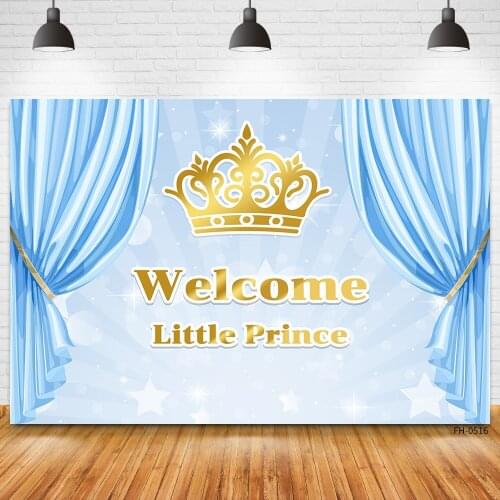 Custom Name Gold Blue Curtain Photo Studio Backdrops For Prince Boys Birthday Party Photography Baby Shower Photocall Background