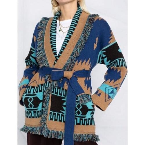 New Arrival Womens Autumn Winter High quality Belt Tassels Cashmere cardigans overcoat B626