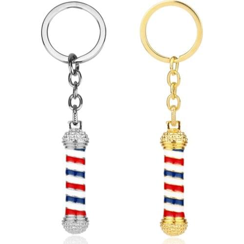 Drop Shipping Trendy Barber Shop Pole 3D Barber Pole Key Chains Fashion Jewelry Geometric Barber Pole Hairdresser Gifts
