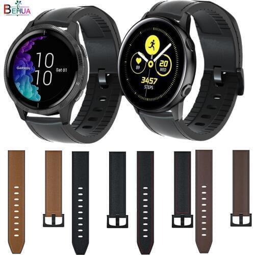 20mm silicone +Leather Straps Watchband For Samsung Galaxy watch active 2 40mm 44mm Smart Wriststrap bracelet For Garmin Venu