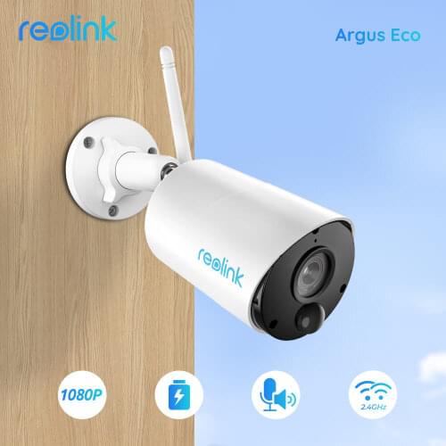 Reolink Argus Eco 2 Pack IP Camera Rechargeable Battery Powered Outdoor Wireless 1080p Security Surveillance Cam with PIR