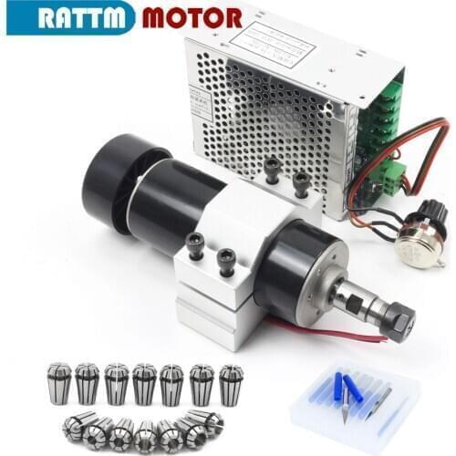 Air cooled spindle motor Kit DC 500W ER11 220V with Speed Controller +52mm clamp + ER11 Collets + bits