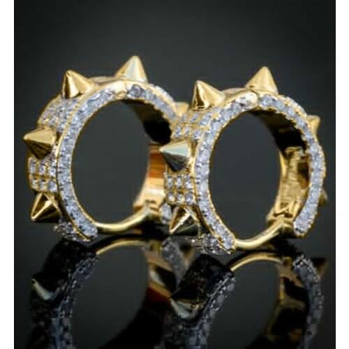 Huitan Cool Rivet Hoop Earrings Women Men Silver Color/Gold Color Hip Hop Party Accessories Daily Wear Mini Circle Earrings Gift