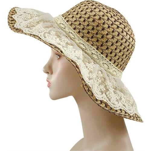 Parent-child Weave Sun Hats For Women Lace Ribbon Lace Up Large Brim Girl Straw Hat Outdoor Beach hat Summer Cap Chapeu Feminino